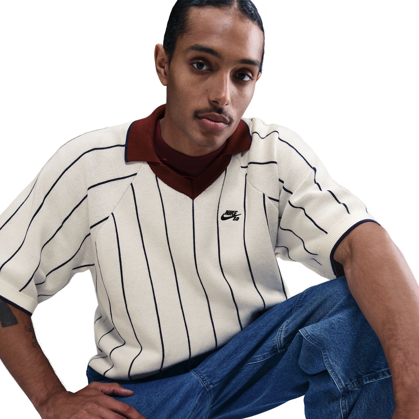 Nike SB Short-Sleeved Polo Skate Sweater SAIL MIDNIGHT NAVY DARK TEAM RED