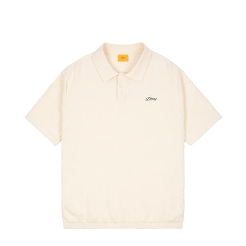 Wave Cable Knit Polo Cream
