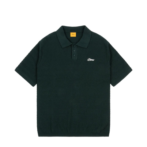 Wave Cable Knit Polo Forest