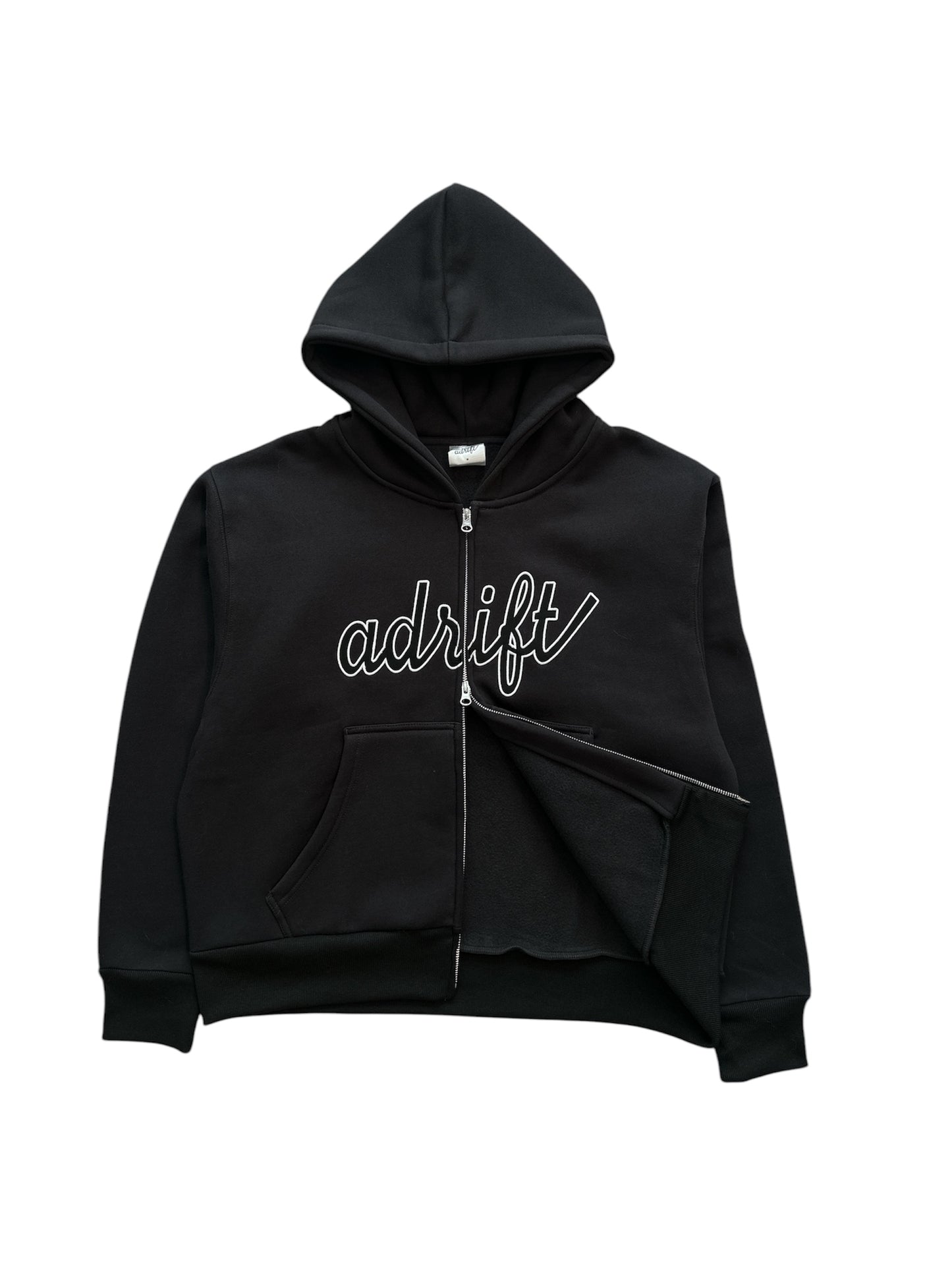 Adrift Script Zip Up Washed Black
