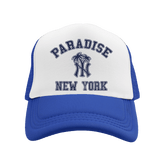 NY Palm Logo Trucker Hat Blue