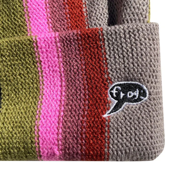 Vertical Stripe Beanie Grey Pink