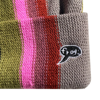 Vertical Stripe Beanie Grey Pink