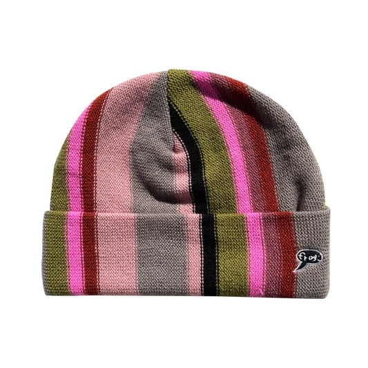 Vertical Stripe Beanie Grey Pink
