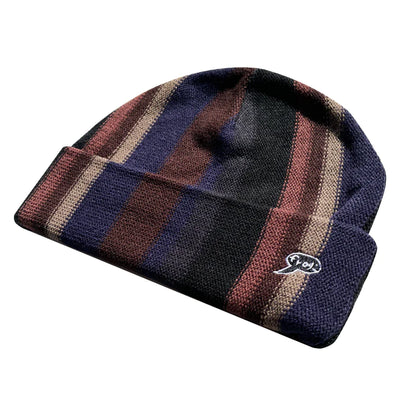 Vertical Stripe Beanie Navy Grey