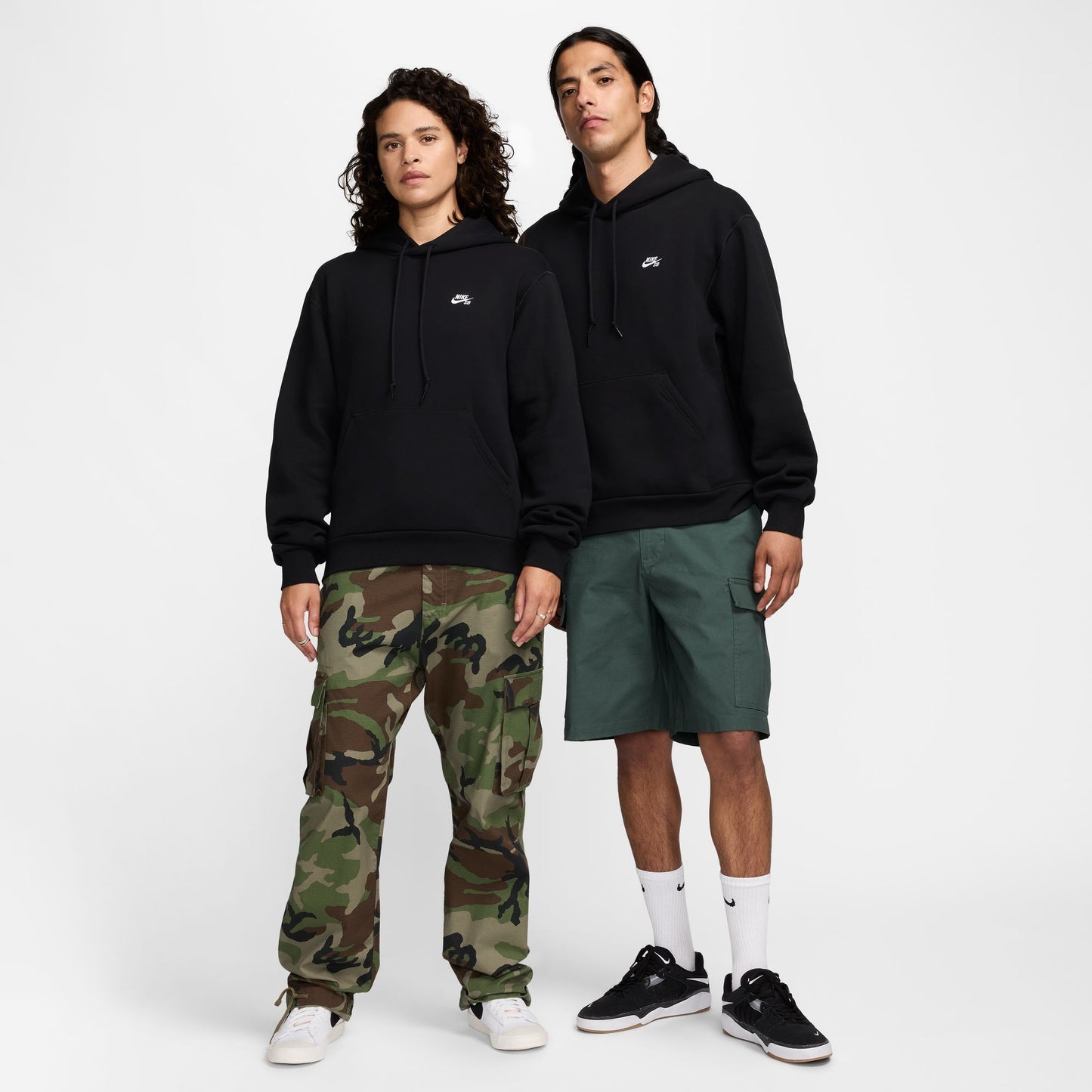 Fleece Pullover Skate Hoodie Black White