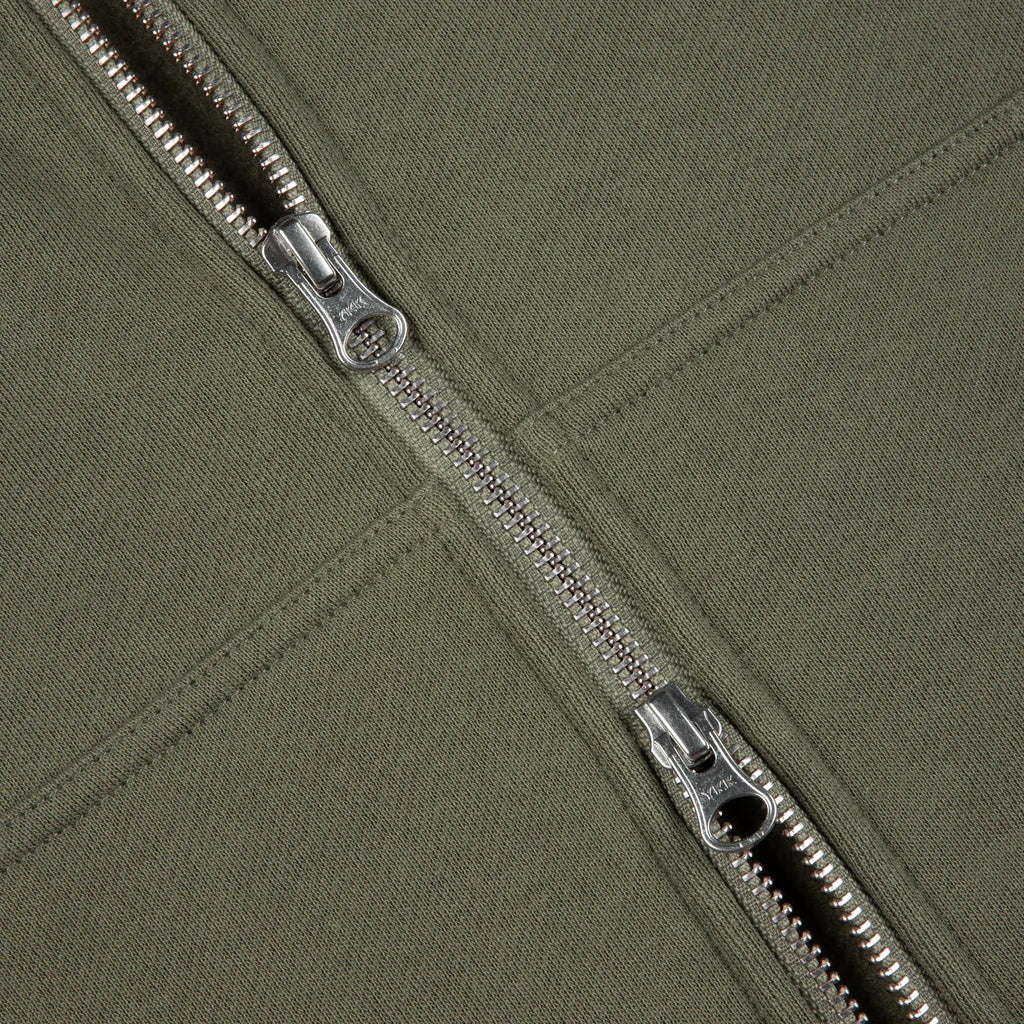Cursive Zip Hoodie Army Green