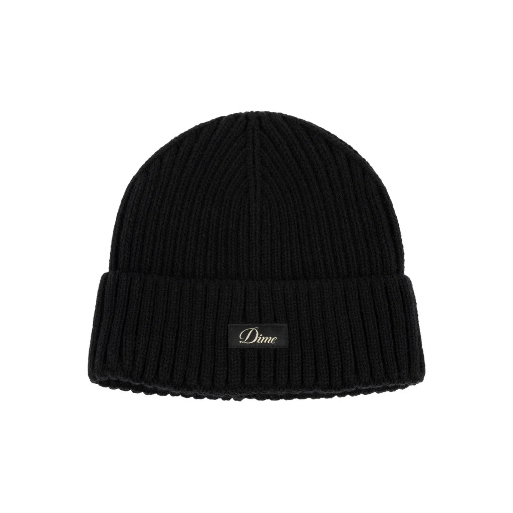 Cursive Rib Beanie Black