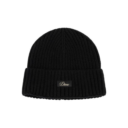 Cursive Rib Beanie Black