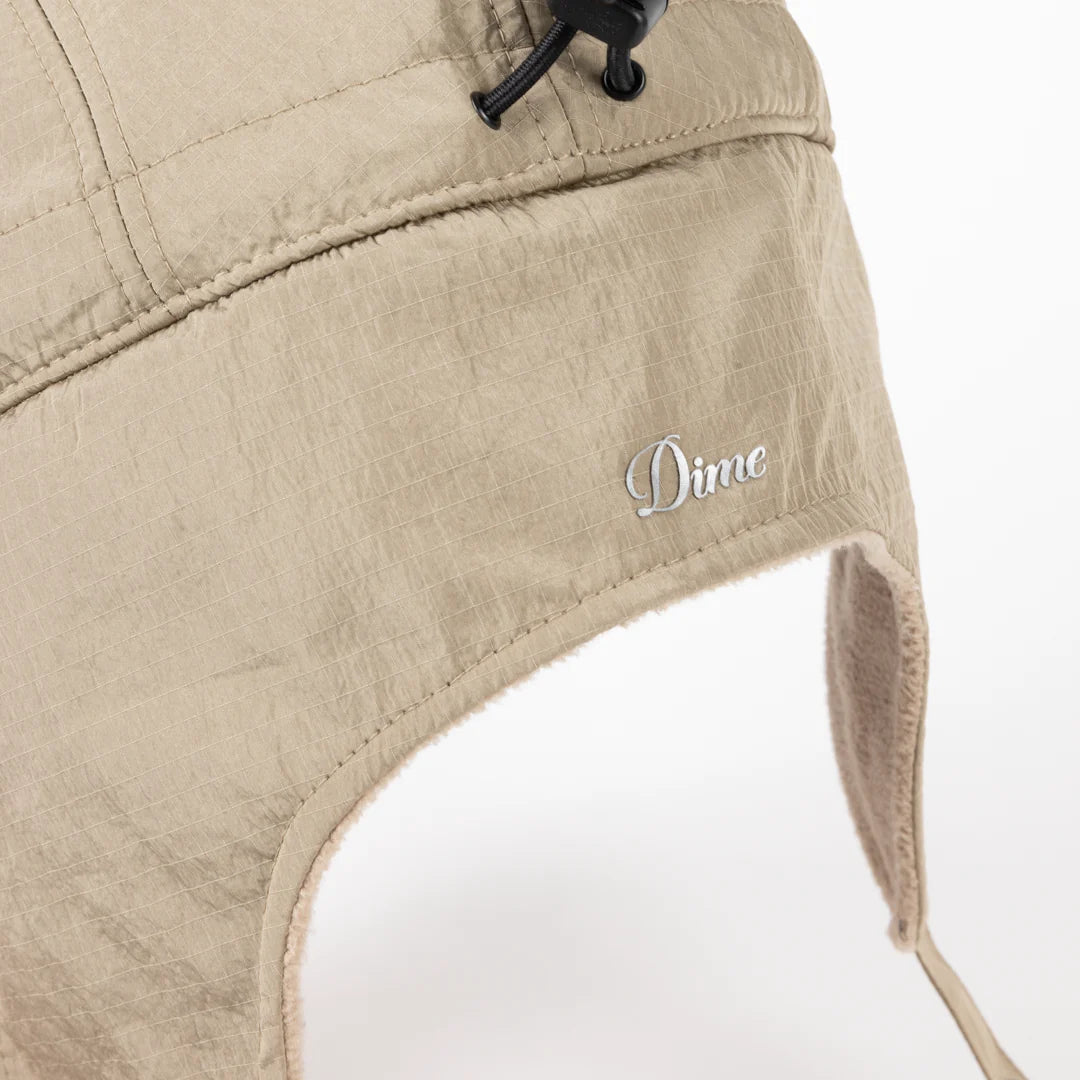 Cursive Earflap Cap  Tan