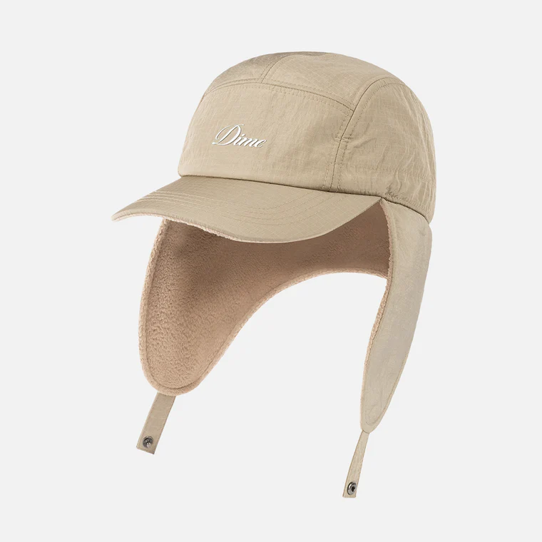 Cursive Earflap Cap  Tan