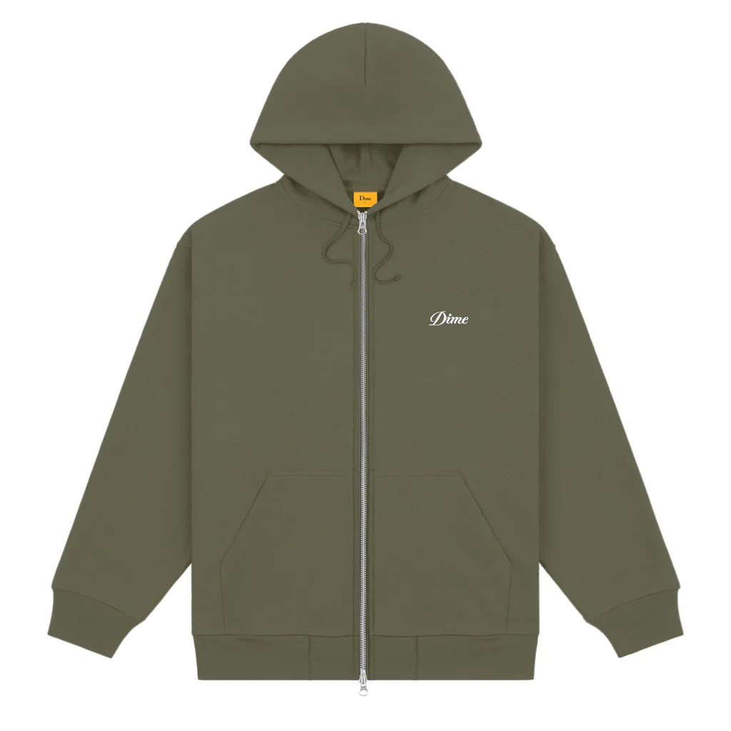 Cursive Zip Hoodie Army Green