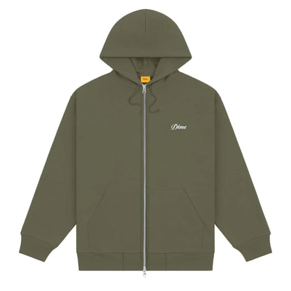 Cursive Zip Hoodie Army Green