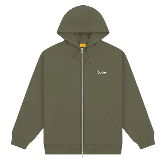 Cursive Zip Hoodie Army Green