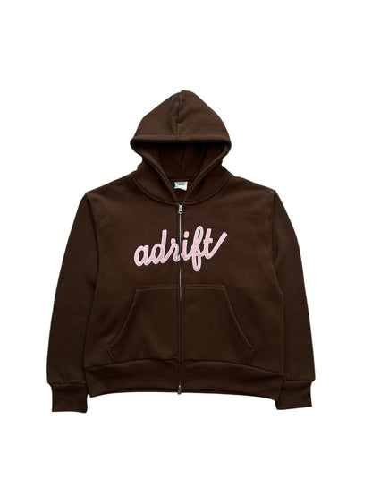 Adrift Script Zip Up Brown Pink