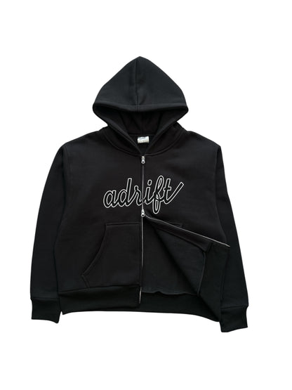 Adrift Script Zip Up Washed Black