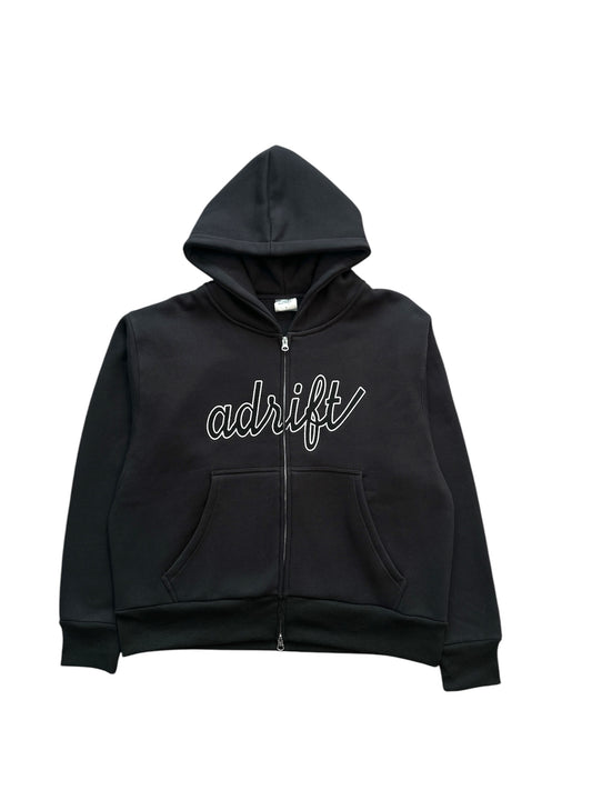 Adrift Script Zip Up Washed Black