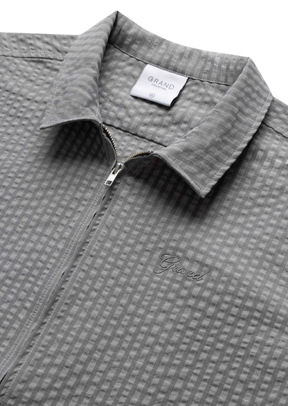 SEERSUCKER SHORT SLEEVE ZIP UP SHIRT GREY