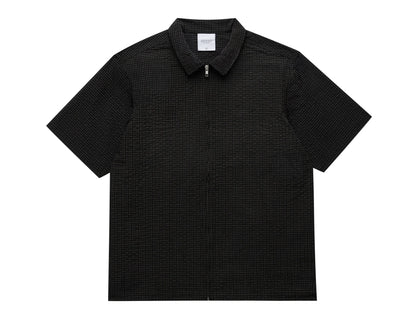 SEERSUCKER SHORT SLEEVE ZIP UP SHIRT BLACK
