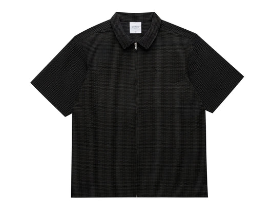 SEERSUCKER SHORT SLEEVE ZIP UP SHIRT BLACK