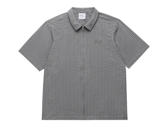 SEERSUCKER SHORT SLEEVE ZIP UP SHIRT GREY