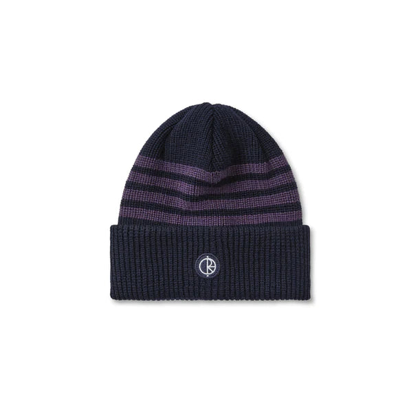 Stripe Merino Beanie Navy Purple