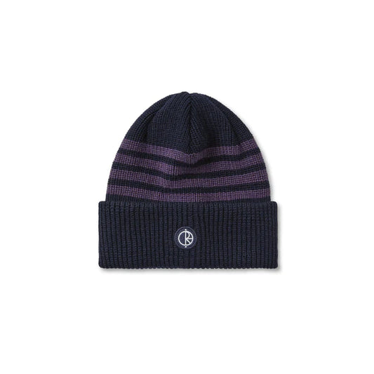 Stripe Merino Beanie Navy Purple