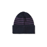 Stripe Merino Beanie Navy Purple