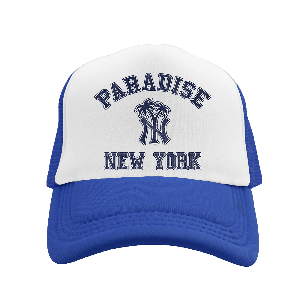 NY Palm Logo Trucker Hat Blue