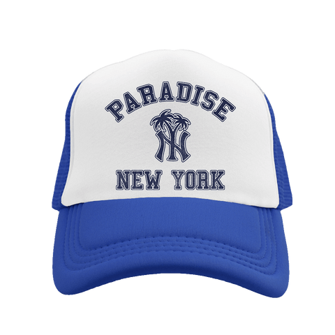 NY Palm Logo Trucker Hat Blue